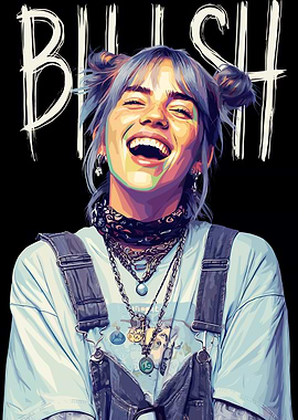 Billie Eilish Portrait with 'BLUSH' Text