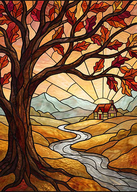 Autumn Landscape Stained Glass Art