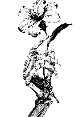 Skeleton Hand Holding Lily Flower