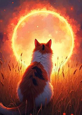 Cat gazing at the moon