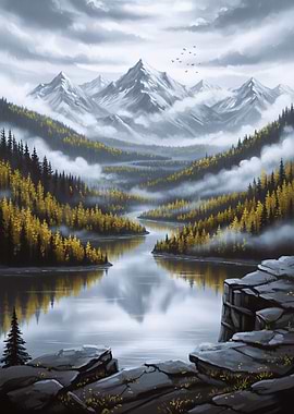 Mountain Lake Landscape Painting
