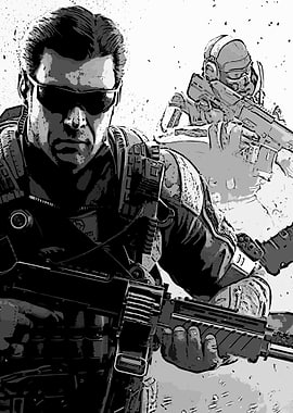 Soldiers with Guns in Black and White