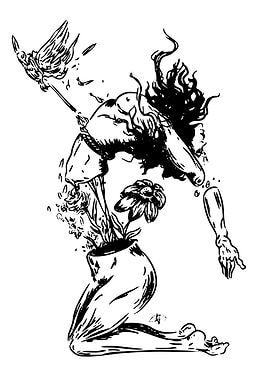 Surreal Black and White Figure with Flowers