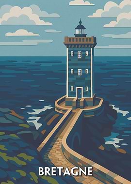 Brittany Lighthouse Coastal Scene