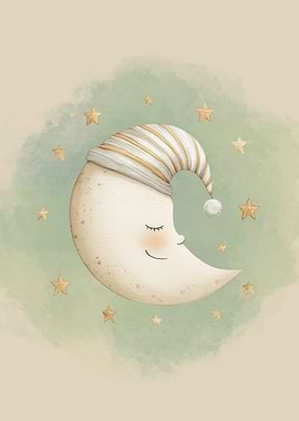 Sleeping Moon with Stars Illustration