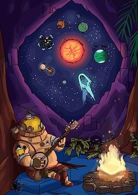 Astronaut Banjo Campfire Under Starry Sky