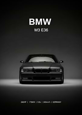 BMW M3 E36 Car black Poster