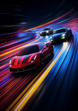 Racing Cars with Light Streaks