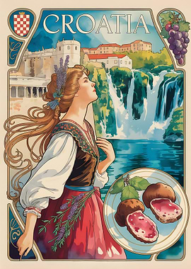 Croatia Travel Poster Art Nouveau Style