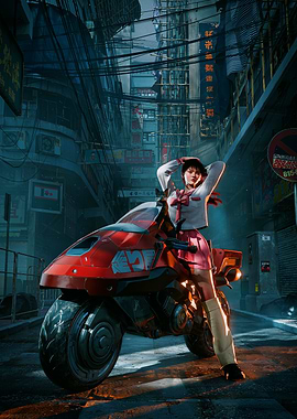 Cyberpunk Girl on Motorcycle