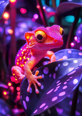 Neon Gecko on Spotted Leaf
