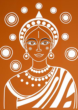 Indian Woman Portrait in Folk Art Style