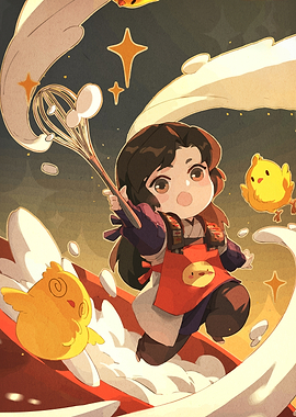 Chibi Baker with Chickens and Whisk