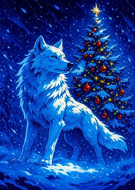 Winter Wolf Christmas Tree Scene