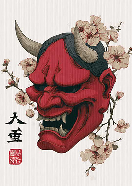 Hannya Mask with Cherry Blossoms