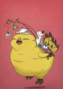 Chocobo and Cats Illustration
