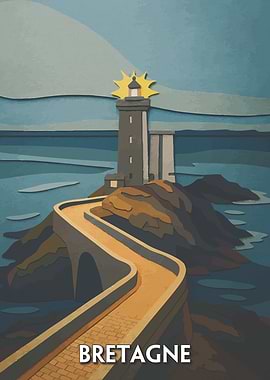 Bretagne Lighthouse Travel Poster