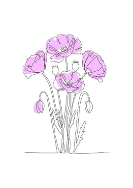 Minimalist Poppy Flower Line Art