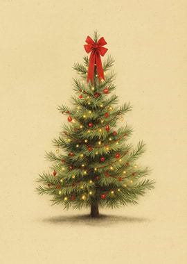 Decorated Christmas Tree with Red Bow