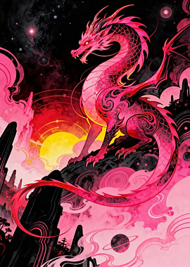 Pink Dragon Fantasy Landscape