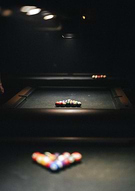 Billiard balls on a pool table
