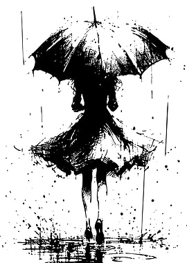 Woman with Umbrella in the Rain