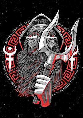 Hades Illustration with Trident and Symbols