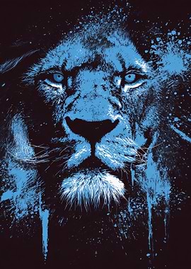 Blue Lion Splatter Art
