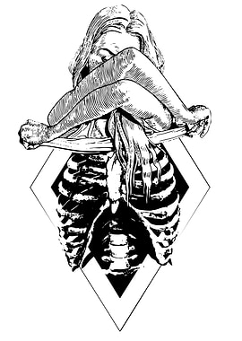 Woman and Skeleton Black and White Art