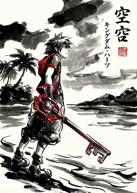 Kingdom Hearts Sora Ink Wash Painting