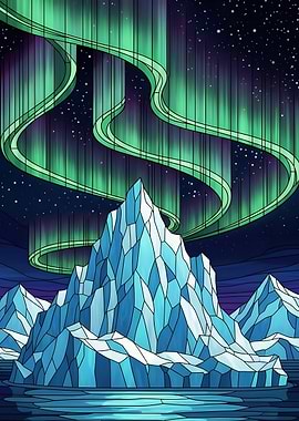 Icebergs and Aurora Borealis Illustration