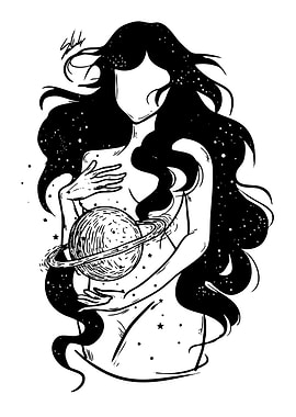 Celestial Woman Holding Planet Illustration