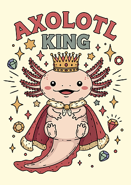 Axolotl King Cartoon Illustration