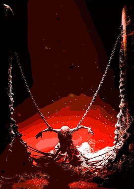 Chained Figure in Red Landscape