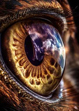 Detailed Animal Eye with Sky Reflection