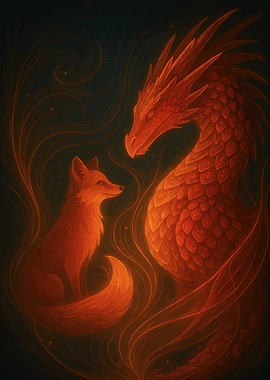 Fox and Dragon in Warm Light