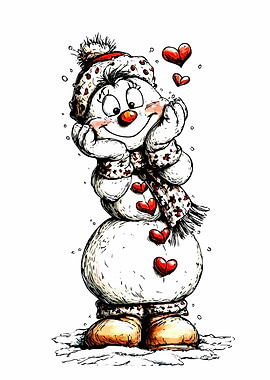 Cute Snowman with Hearts Illustration