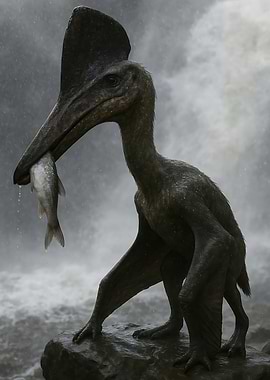 Pterosaur with Fish by Waterfall
