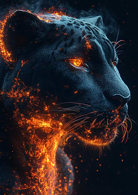 Fiery Black Panther Portrait