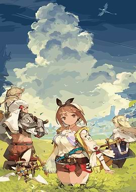 Anime Characters in a Fantasy Landscape