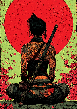 Tattooed Samurai Woman with Katana