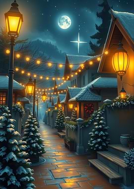 Winter Village at Night