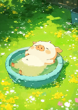 Relaxing Pig in a Pool