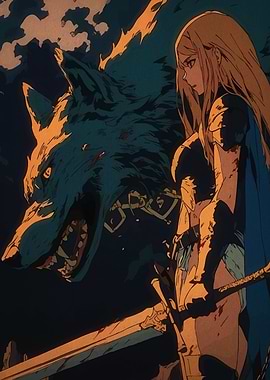 Warrior and Wolf Anime Style