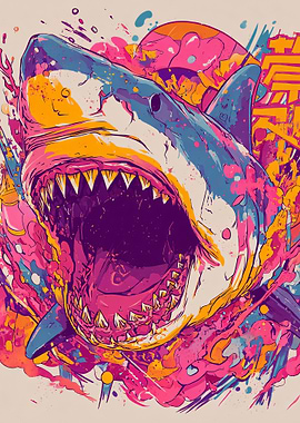 Colorful Shark with Open Mouth