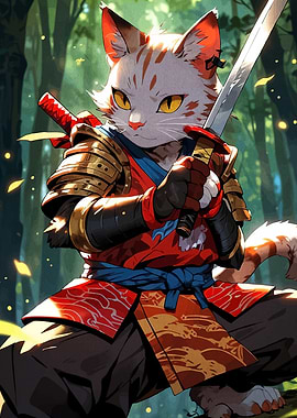 Samurai Cat Warrior Forest