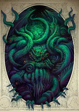 Cthulhu Portrait in Ornate Frame