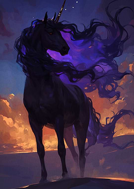 Majestic Black Unicorn at Dusk