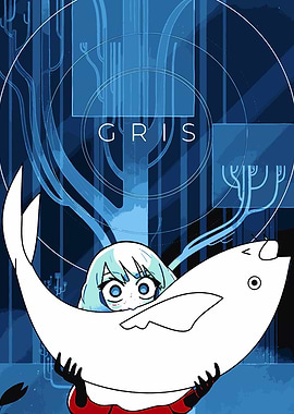 Gris game art with girl and fish