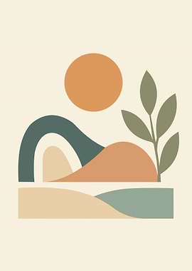 Abstract Landscape with Sun and Plant